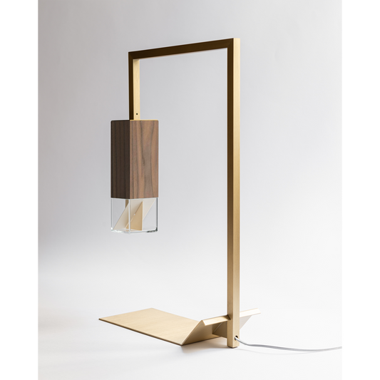Formaminima Lamp/Two Solid Canaletto Walnut Wood & Crystal Glass Table Lamp