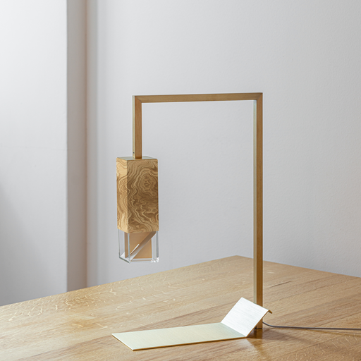 Formaminima Lamp/Two Wood Revamp 01 Edition Olive Briarwood & Crystal Glass Table Lamp