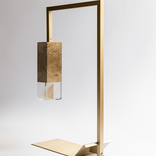 Formaminima Lamp/Two Wood Revamp 01 Edition Olive Briarwood & Crystal Glass Table Lamp