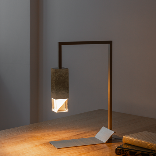 Formaminima Lamp/Two Wood Revamp 01 Edition Olive Briarwood & Crystal Glass Table Lamp