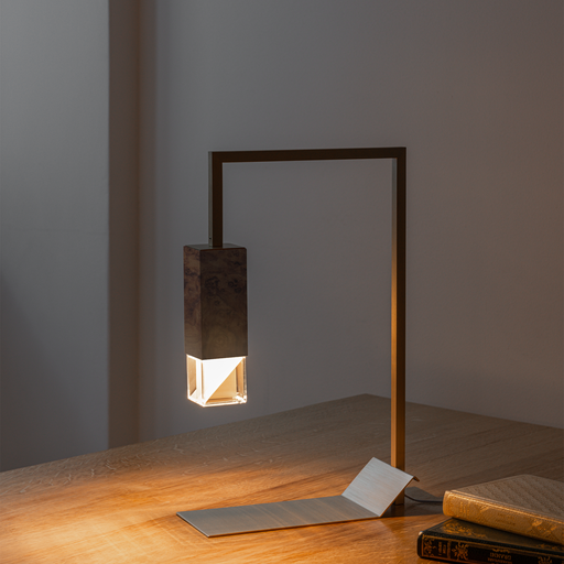 Formaminima Lamp/Two Wood Revamp 02 Edition Walnut Briarwood & Crystal Glass Table Lamp