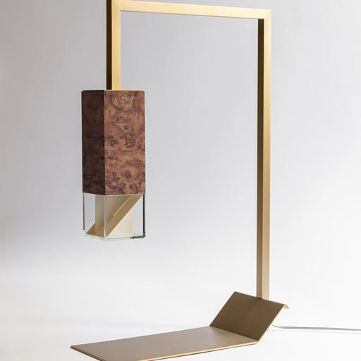 Formaminima Lamp/Two Wood Revamp 02 Edition Walnut Briarwood & Crystal Glass Table Lamp