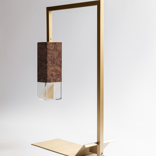 Formaminima Lamp/Two Wood Revamp 02 Edition Walnut Briarwood & Crystal Glass Table Lamp