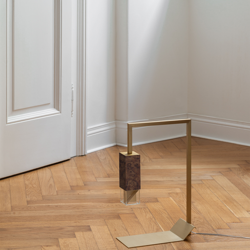 Formaminima Lamp/Two Wood Revamp 02 Edition Walnut Briarwood & Crystal Glass Table Lamp