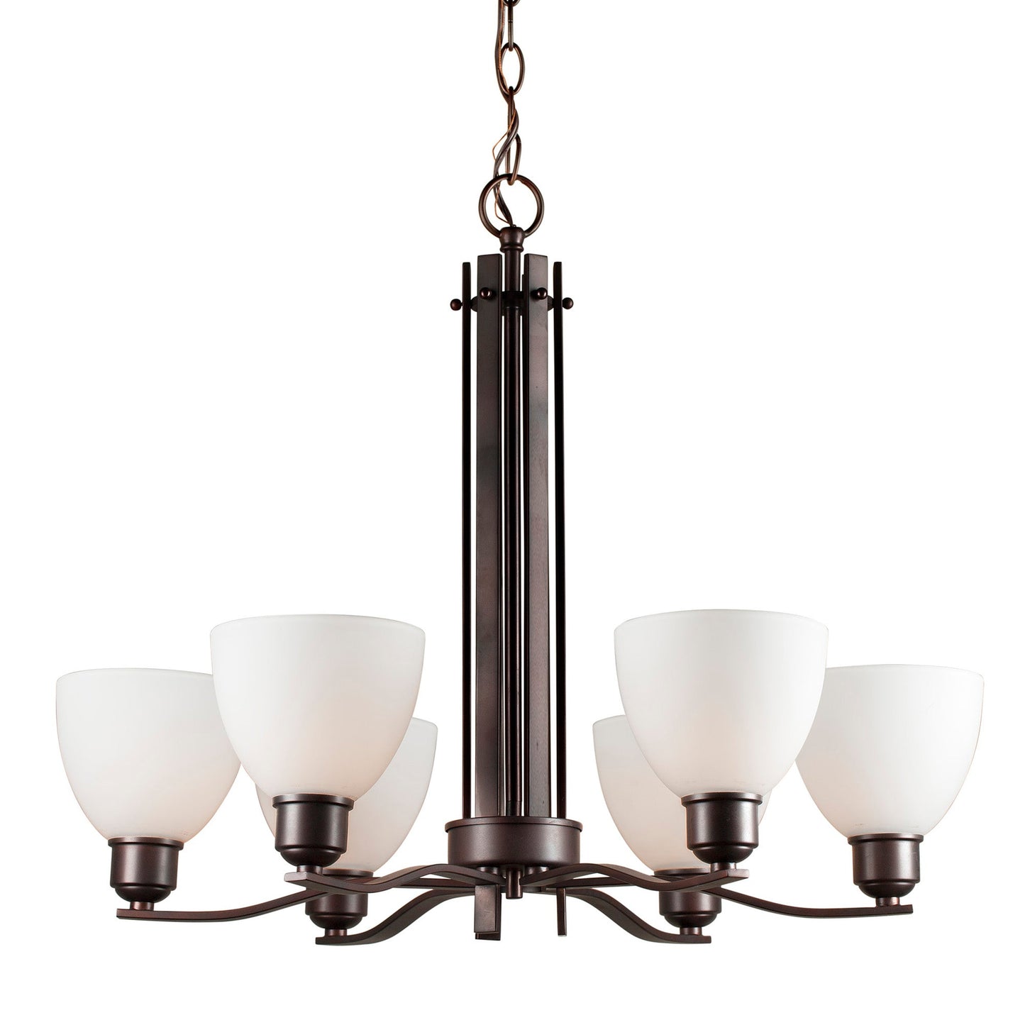 Forte Lighting Ade 28" 6-Light Steel Antique Bronze Chandelier With White Glass Shades