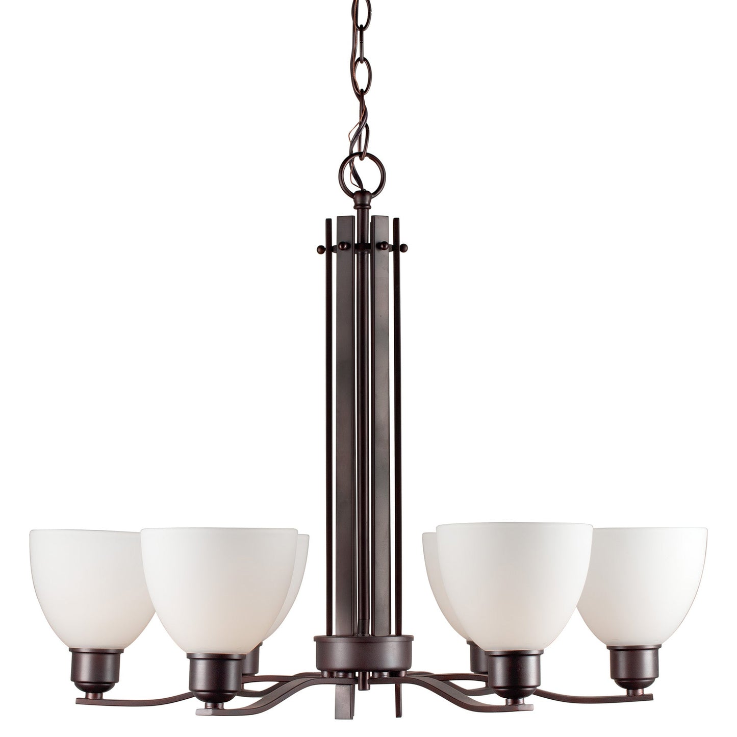 Forte Lighting Ade 28" 6-Light Steel Antique Bronze Chandelier With White Glass Shades