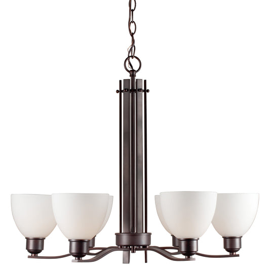 Forte Lighting Ade 28" 6-Light Steel Antique Bronze Chandelier With White Glass Shades