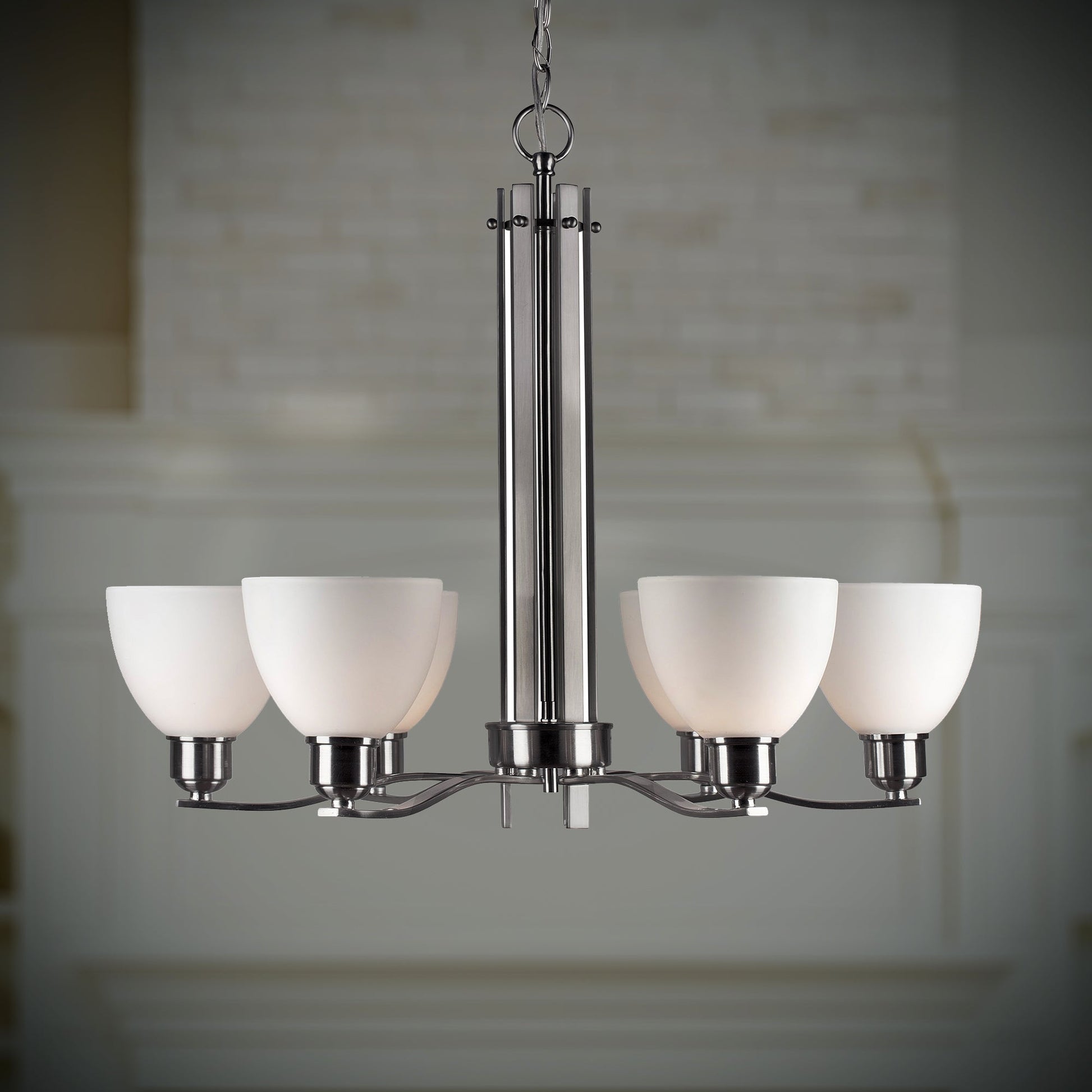 Forte Lighting Ade 28" 6-Light Steel Brushed Nickel Chandelier With White Glass Shades