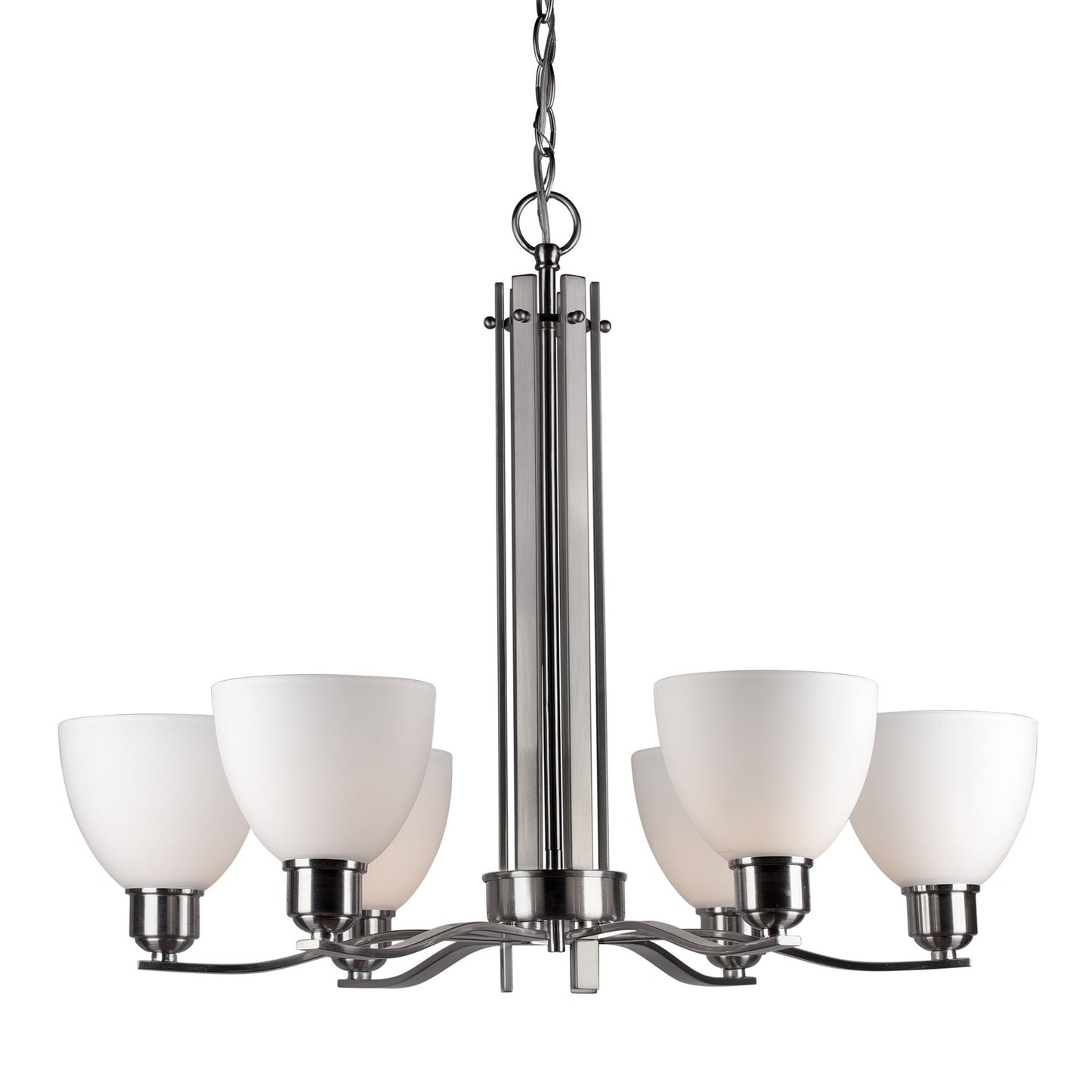 Forte Lighting Ade 28" 6-Light Steel Brushed Nickel Chandelier With White Glass Shades