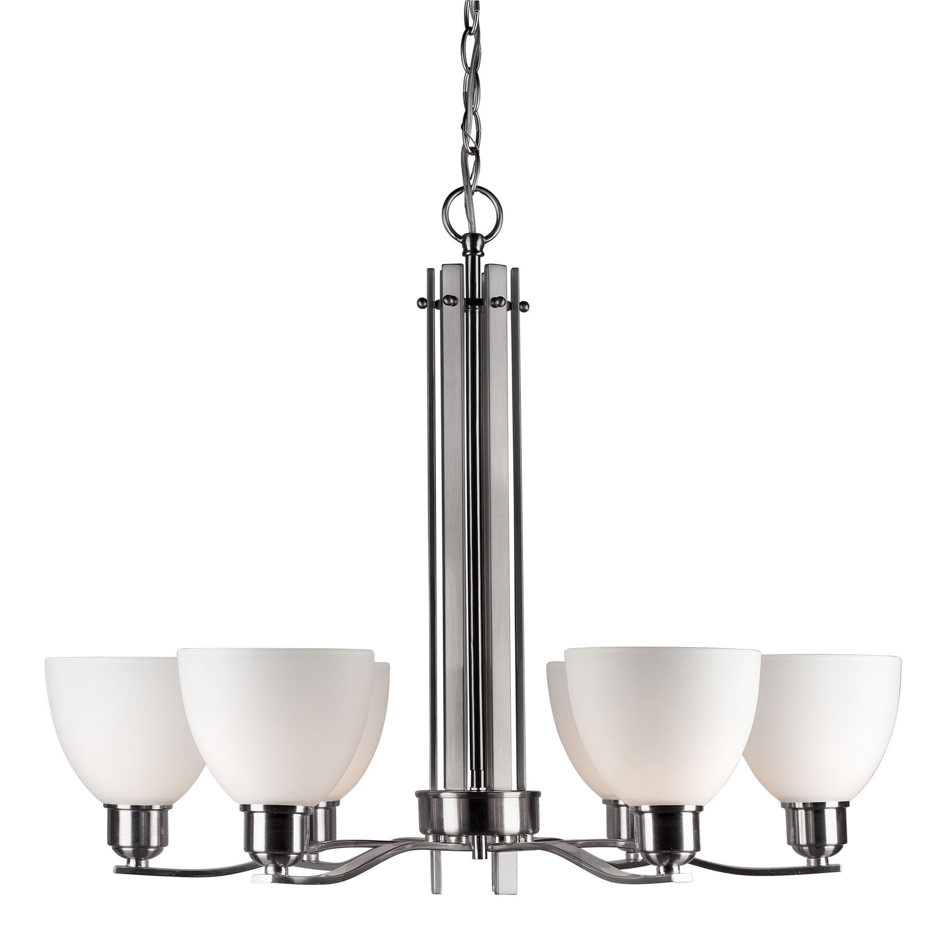 Forte Lighting Ade 28" 6-Light Steel Brushed Nickel Chandelier With White Glass Shades