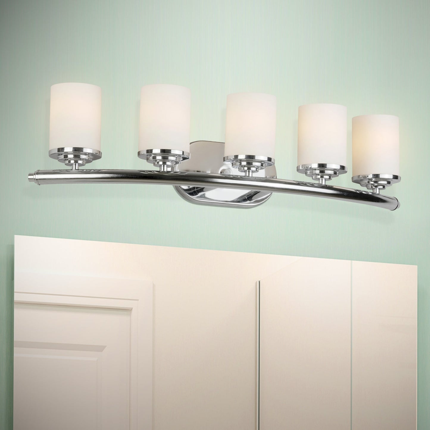 Forte Lighting Ames 29" 5-Light Steel Chrome Bath Bar With Satin Opal Glass Shades