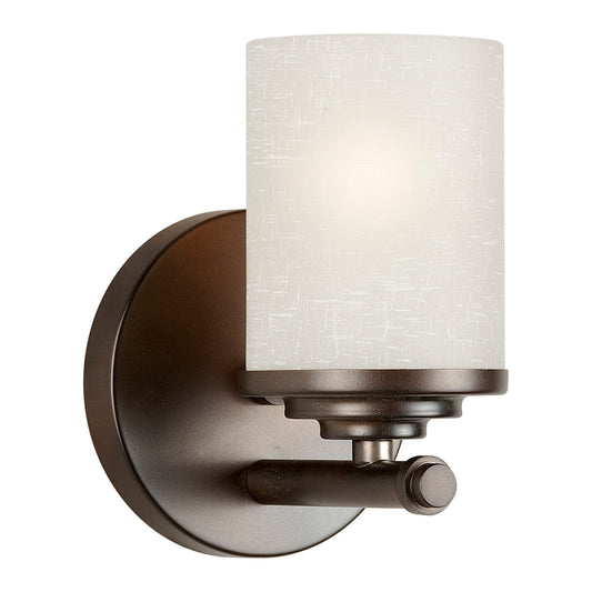 Forte Lighting Ames 5" 1-Light Steel Antique Bronze Wall Sconce With White Linen Glass Shade