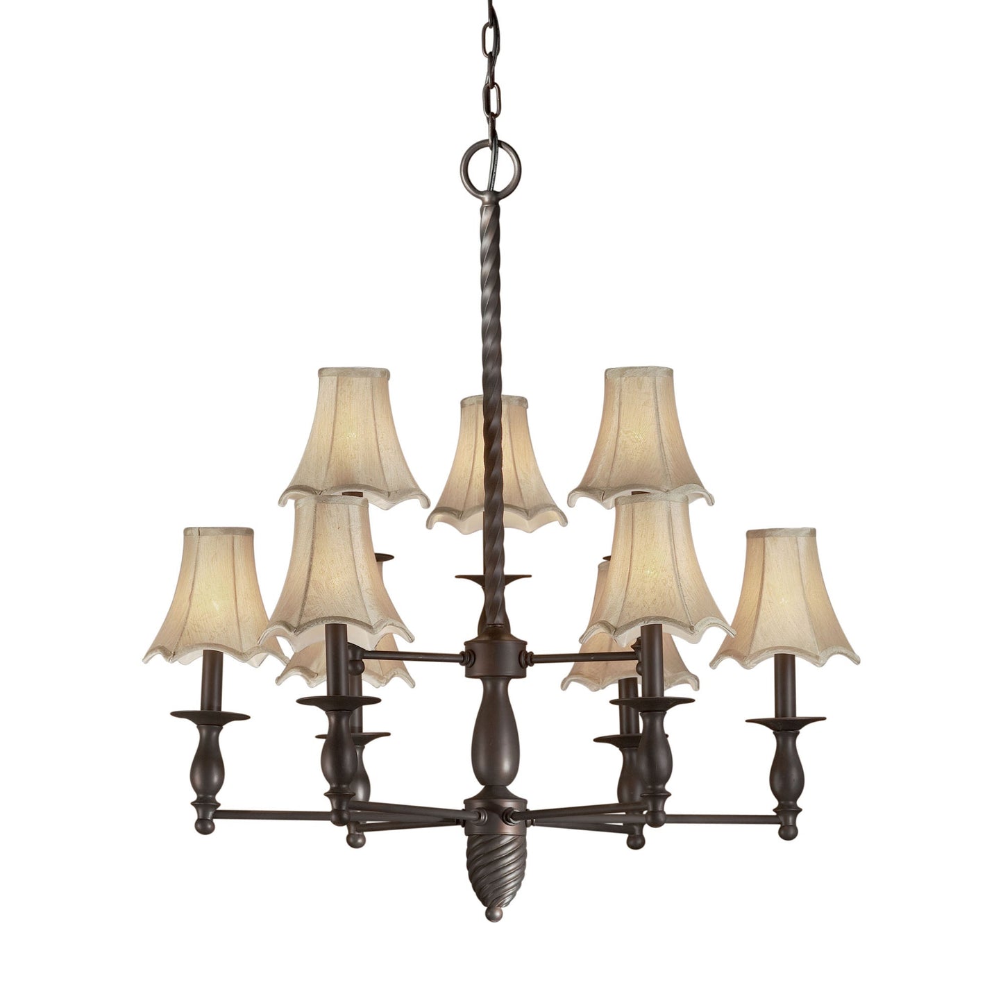 Forte Lighting Angelo 30" 9-Light Steel Antique Bronze Chandelier With Fabric Shades