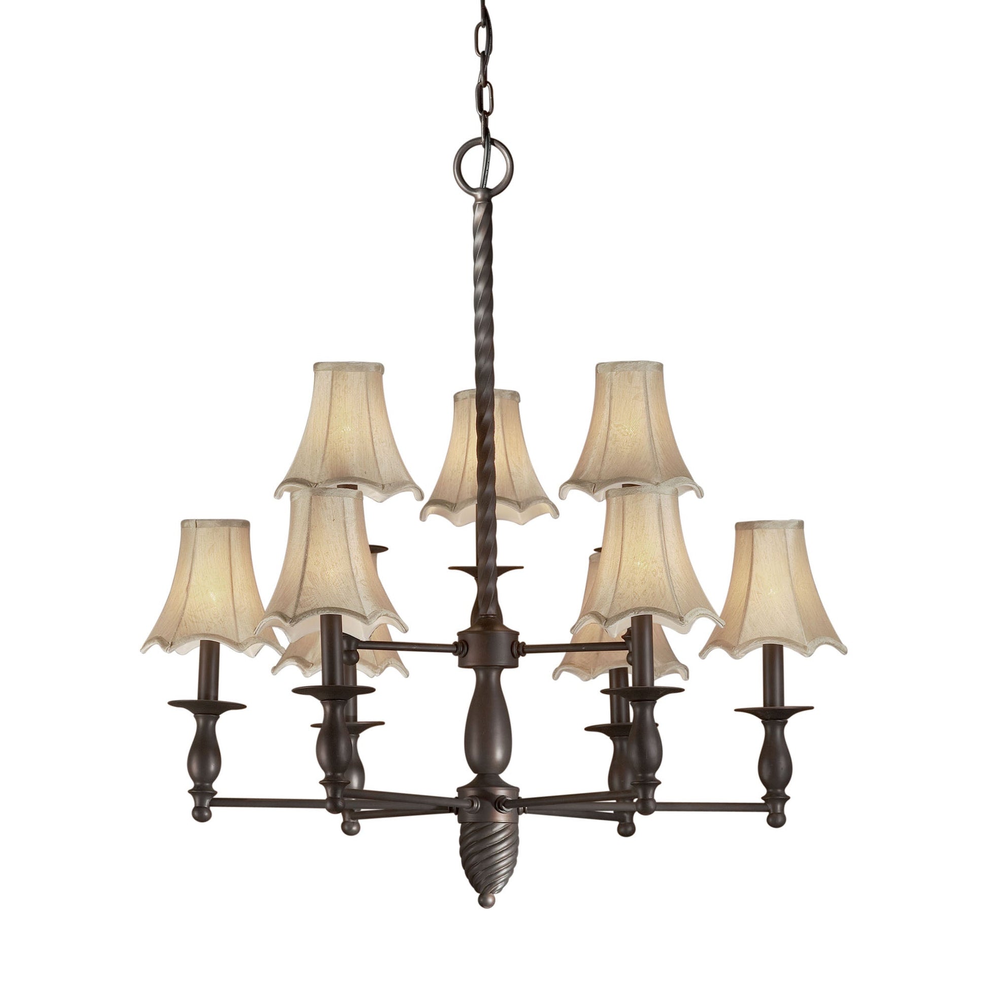 Forte Lighting Angelo 30" 9-Light Steel Antique Bronze Chandelier With Fabric Shades