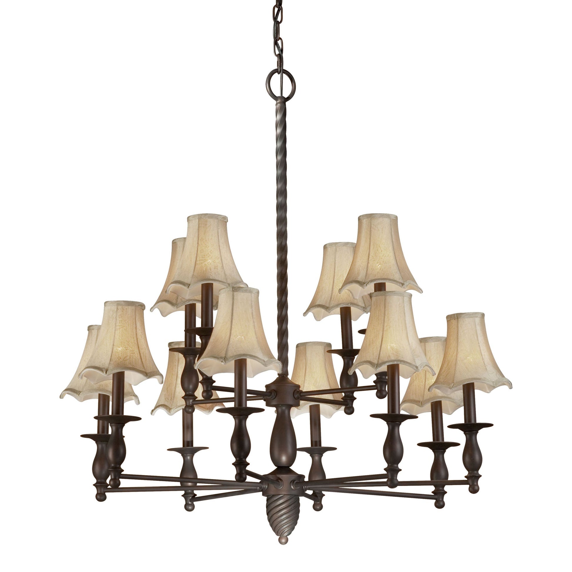 Forte Lighting Angelo 34" 12-Light Steel Antique Bronze Chandelier With Fabric Shades