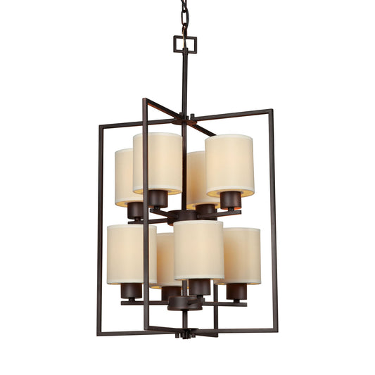 Forte Lighting Aria 18" 8-Light Steel Antique Bronze Pendant With Fabric Shades