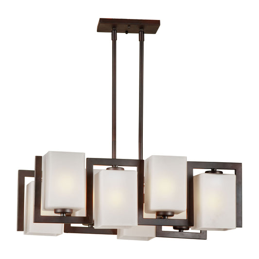 Forte Lighting Aria 23" 8-Light Steel Antique Bronze Pendant With Square Satin Etched Glass Shades