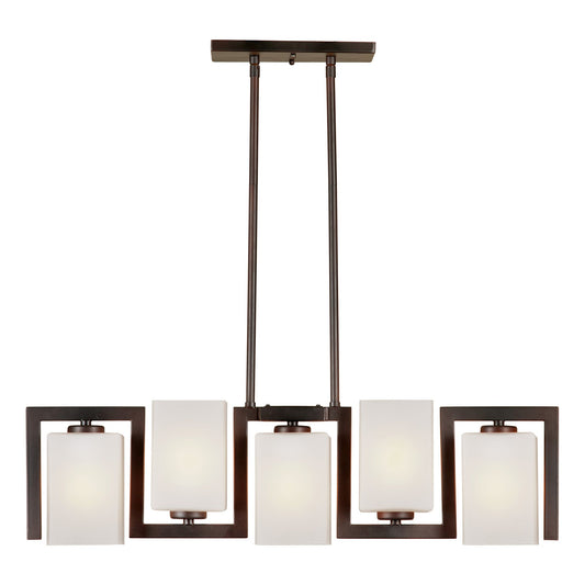 Forte Lighting Aria 29" 5-Light Steel Antique Bronze Pendant With Square Satin White Glass Shades