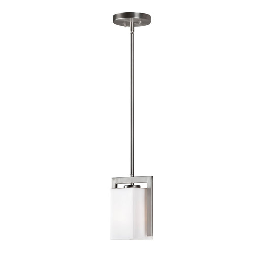 Forte Lighting Aria 4" 1-Light Steel Brushed Nickel Mini Pendant With Square Satin White Glass Shade