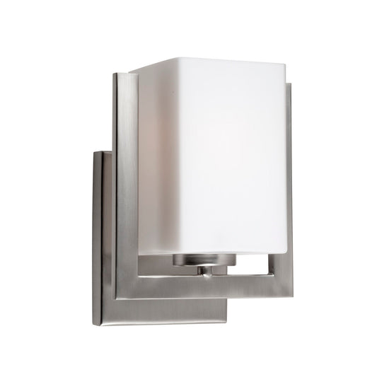 Forte Lighting Aria 7" 1-Light Steel Brushed Nickel Wall Sconce With Square Satin White Glass Shade