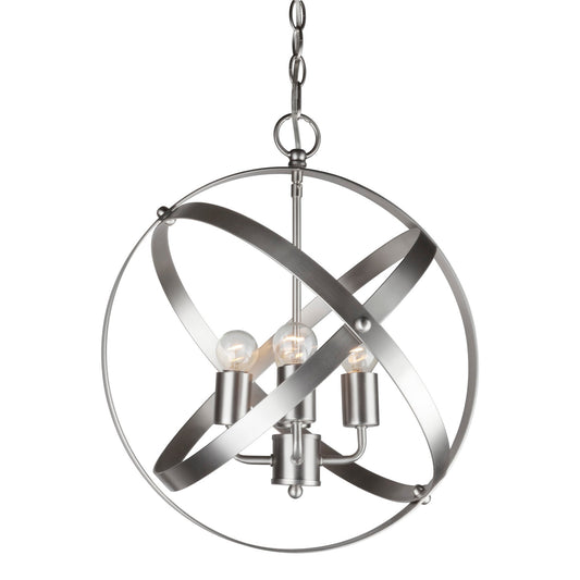 Forte Lighting Armillary 16" 4-Light Steel Brushed Nickel Metal Strap Globe Pendant