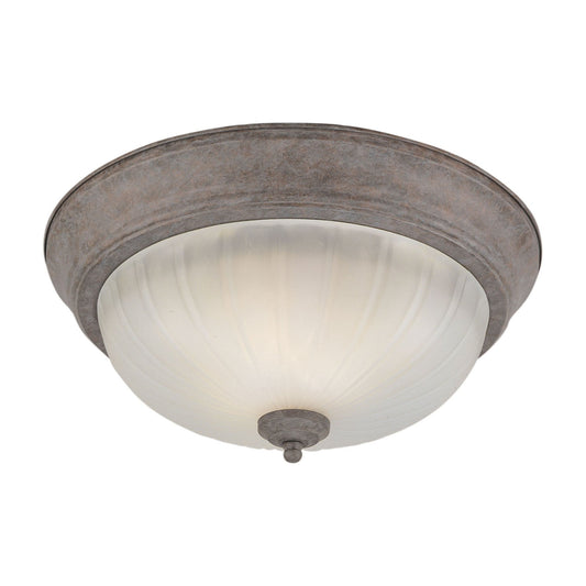 Forte Lighting Austin 11" 2-Light Fluorescent Steel Desert Stone Flush Mount With Fluted Satin Etched Glass Shade