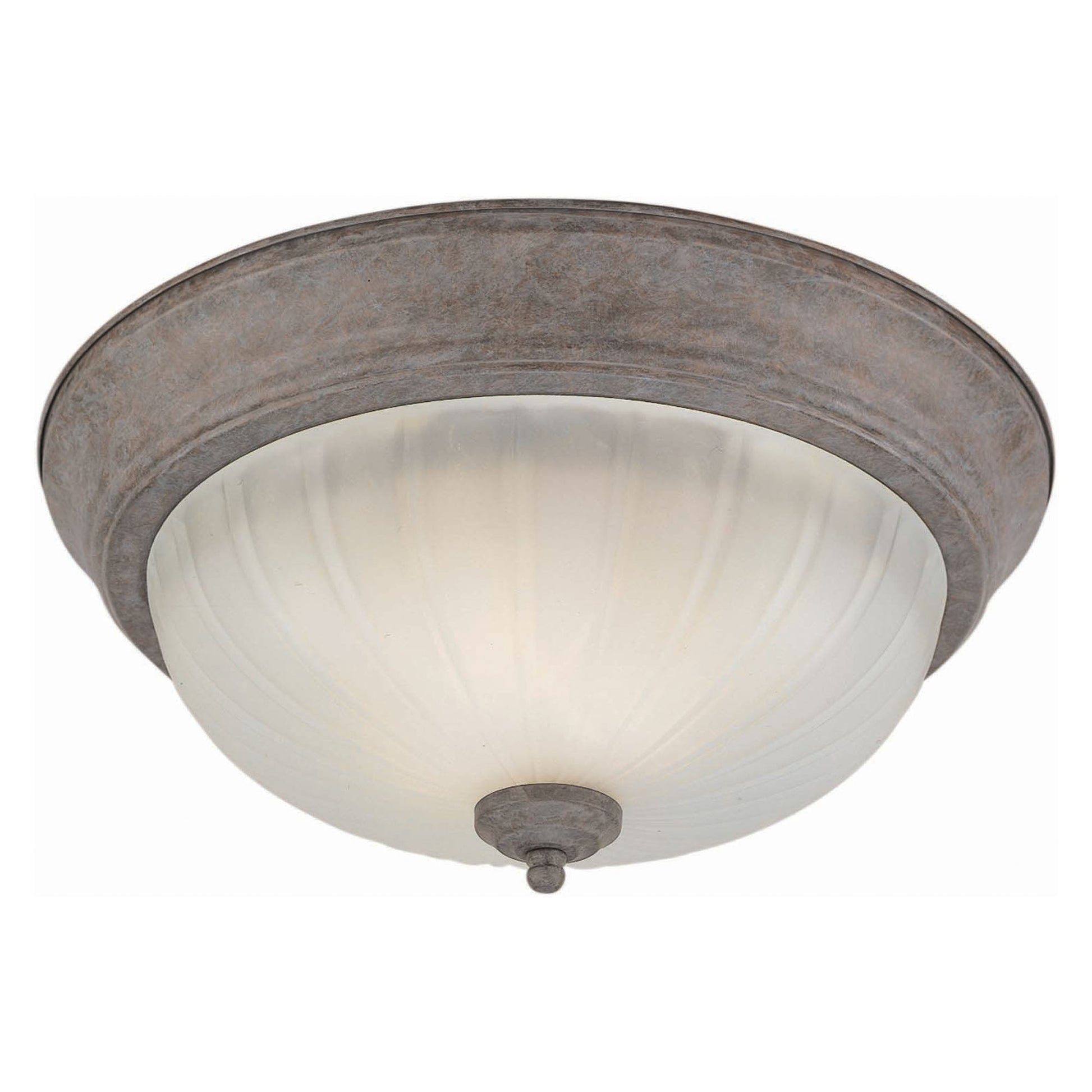 Forte Lighting Austin 13" 2-Light Fluorescent Steel Desert Stone Flush Mount With Fluted Satin Etched Glass Shade