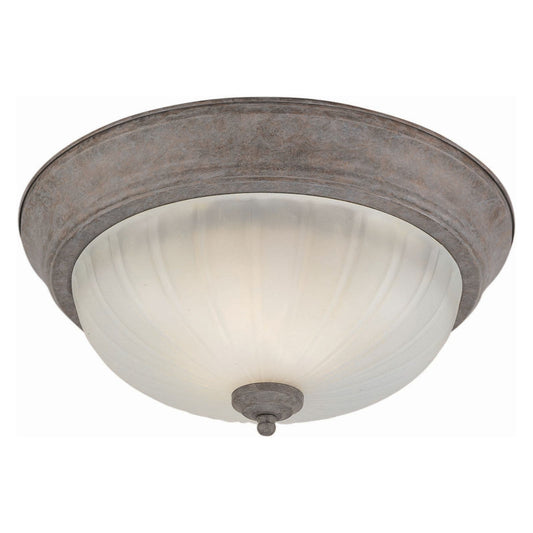 Forte Lighting Austin 13" 2-Light Fluorescent Steel Desert Stone Flush Mount With Fluted Satin Etched Glass Shade