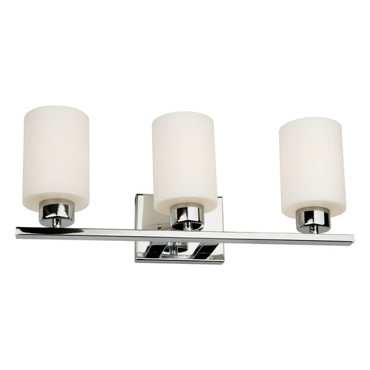 Forte Lighting Ava 21" 3-Light Steel Chrome Bath Bar With Satin Opal Glass Shades