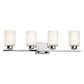 Forte Lighting Ava 28" 4-Light Steel Chrome Bath Bar With Satin Opal Glass Shades