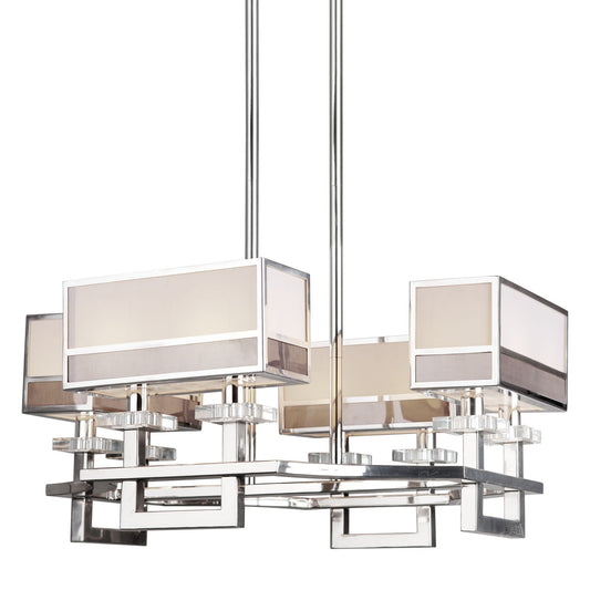 Forte Lighting Barr 25" 8-Light Steel Chrome Pendant With Fabric Shades