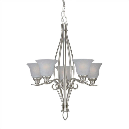 Forte Lighting Bates 23" 5-Light Steel Brushed Nickel Chandelier With White Linen Glass Shades