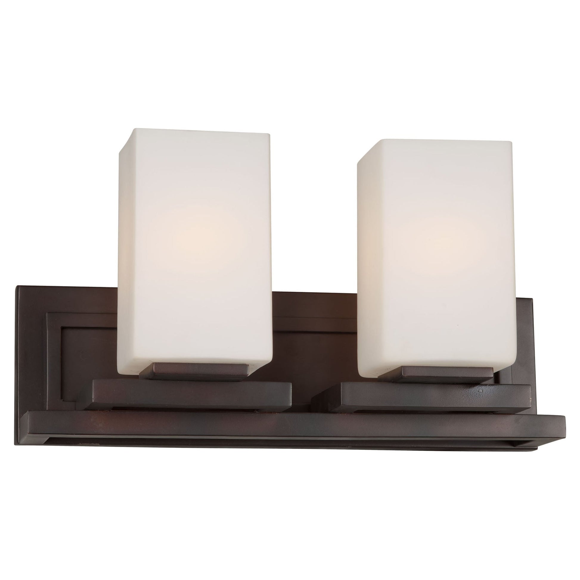 Forte Lighting Block 17" 2-Light Steel Antique Bronze Bath Bar With Satin White Glass Shades