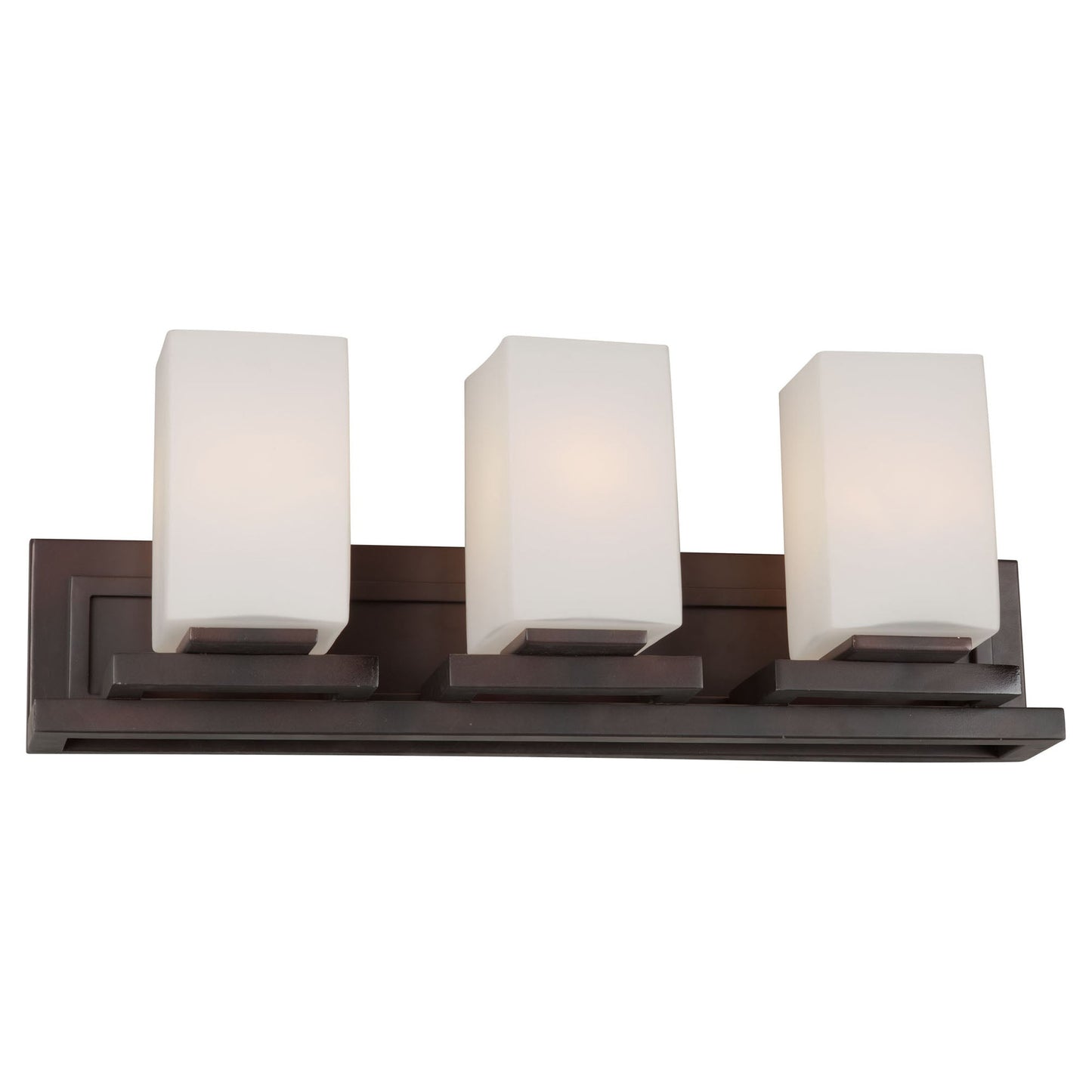 Forte Lighting Block 24" 3-Light Steel Antique Bronze Bath Bar With Satin White Glass Shades