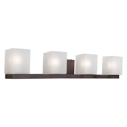 Forte Lighting Bloq 34" 4-Light Steel Antique Bronze Bath Bar With White Linen Glass Shades