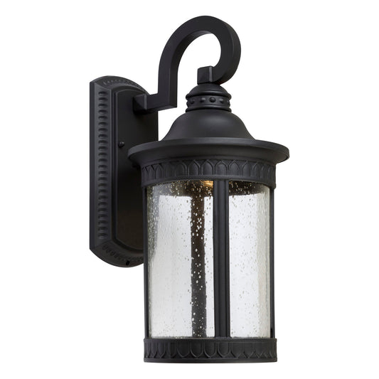 Forte Lighting Bourne 8" 1-Light Aluminum Black Outdoor Wall Light With Clear Seeded Glass Panels Shade