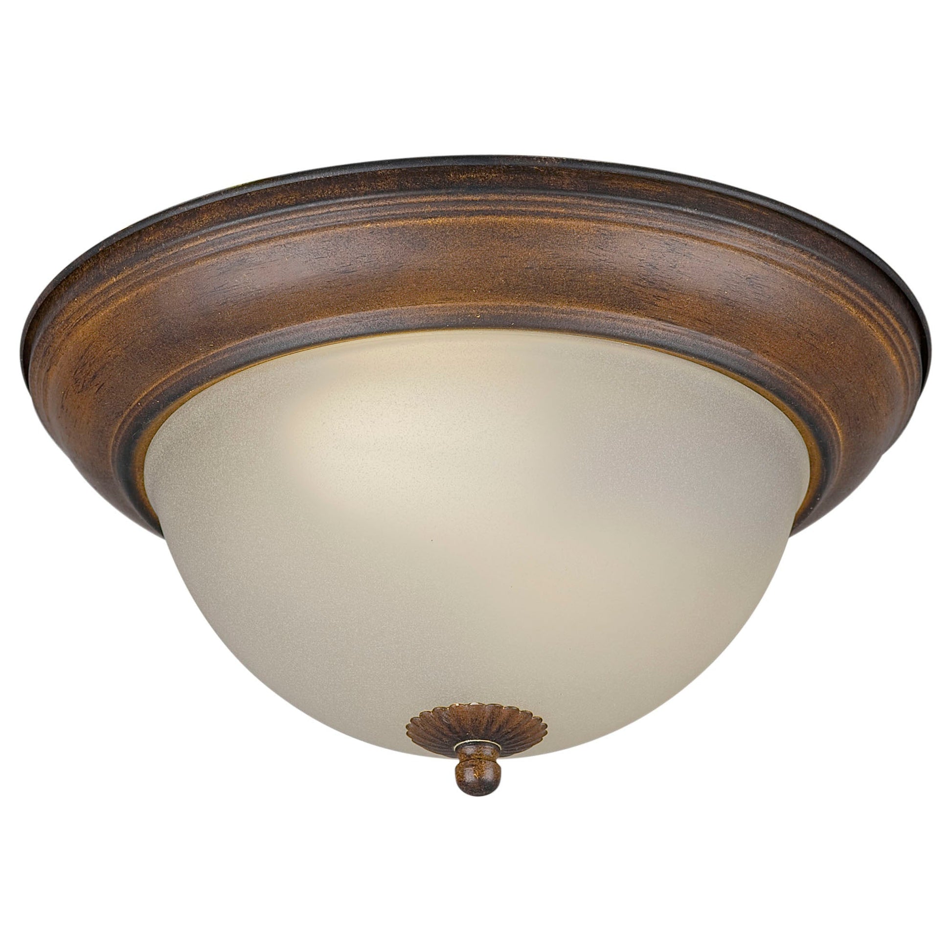 Forte Lighting Brandi 13" 2-Light Steel Rustic Sienna Finish Flush Mount With Shaded Umber Glass Shade