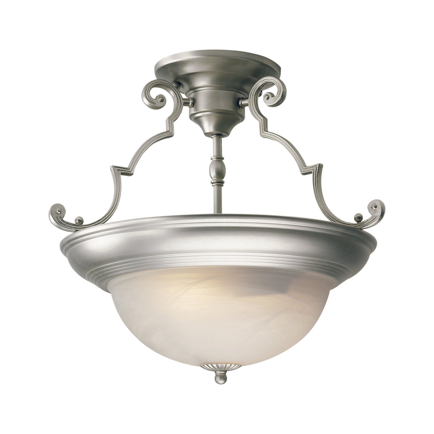 Forte Lighting Brandi 15" 2-Light Steel Brushed Nickel Semi-Flush Mount With Marble Glass Shade