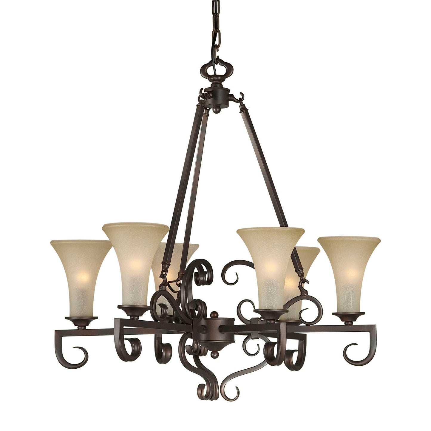 Forte Lighting Brandi 27" 6-Light Steel Antique Bronze Round Chandelier With Umber Mist Glass Shades