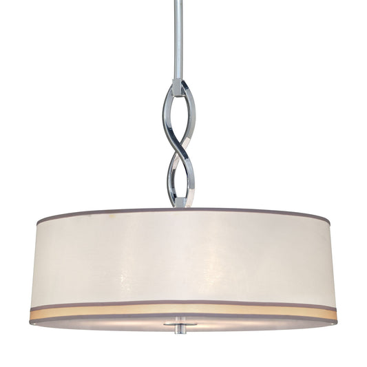 Forte Lighting Button 17" 3-Light Steel Chrome Pendant With Fabric Shade