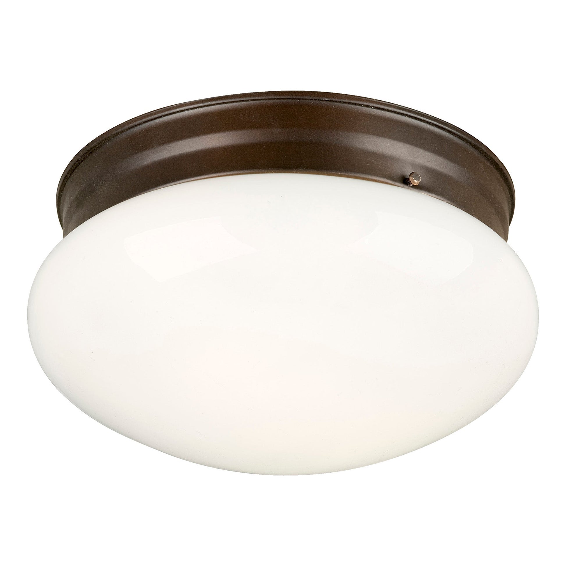 Forte Lighting Button 8" 1-Light Steel Antique Bronze Flush Mount With Opal Glass Shade