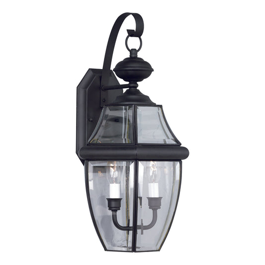 Forte Lighting Cambridge 10" 2-Light Brass Black Outdoor Wall Light With Clear Beveled Glass Panel Shade