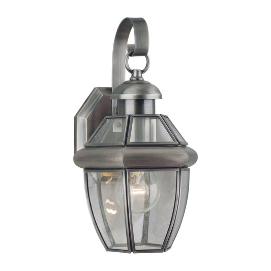 Forte Lighting Cambridge 7" Brass Antique Pewter Outdoor Wall Light With Clear Beveled Glass Panel Shade