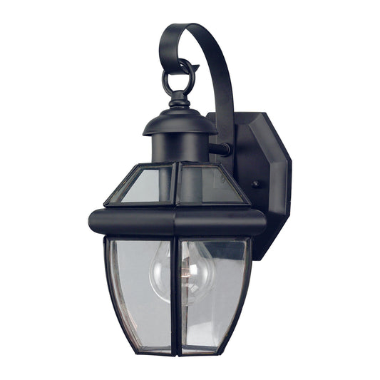 Forte Lighting Cambridge 7" Brass Black Outdoor Wall Light With Clear Beveled Glass Panel Shade