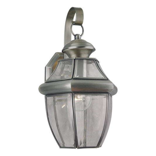 Forte Lighting Cambridge 8" Brass Antique Pewter Outdoor Wall Light With Clear Beveled Glass Panel Shade