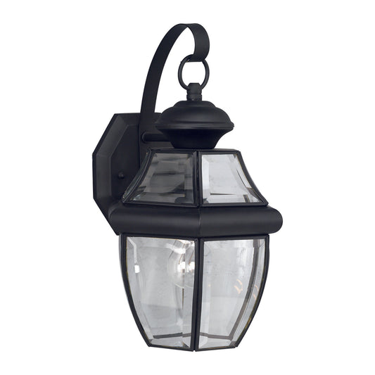 Forte Lighting Cambridge 8" Brass Black Outdoor Wall Light With Clear Beveled Glass Panel Shade