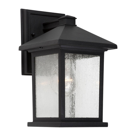 Forte Lighting Cardiff 6" Die Cast Aluminum Black Outdoor Wall Light With Clear Seeded Glass Panels Shade