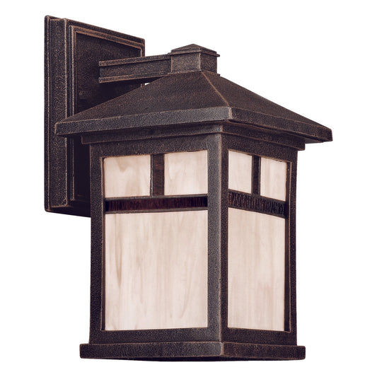 Forte Lighting Cardiff 6" Die Cast Aluminum Painted Rust Finish Outdoor Wall Light With Honey Glass Panels Shade