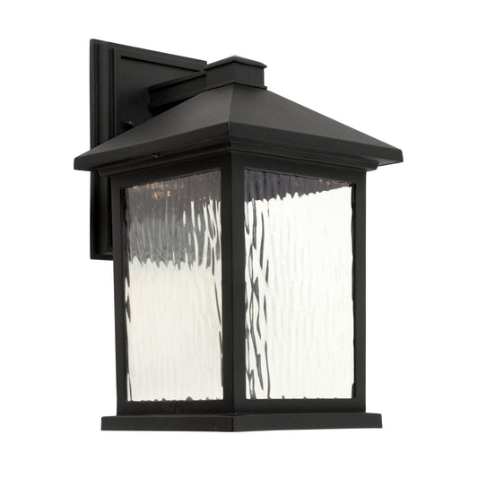 Forte Lighting Cardiff 8" 1-Light LED Die Cast Aluminum Black Outdoor Wall Light With Clear Water Glass Panels Shade