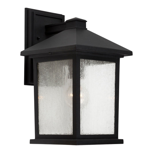 Forte Lighting Cardiff 8" Die Cast Aluminum Black Outdoor Wall Light With Clear Seeded Glass Panels Shade